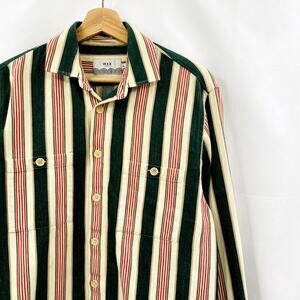 Wax London Green Striped Button Down
